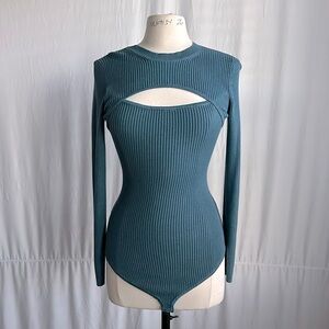 Knit body suit, front open detail